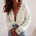 thumbnail image 2 of Essentials Women's Sweater Ruffle Lace Patchwork Long Sleeve V Neck Button Knitted Cardigan Trendy Clothes 2025, 2 of 9