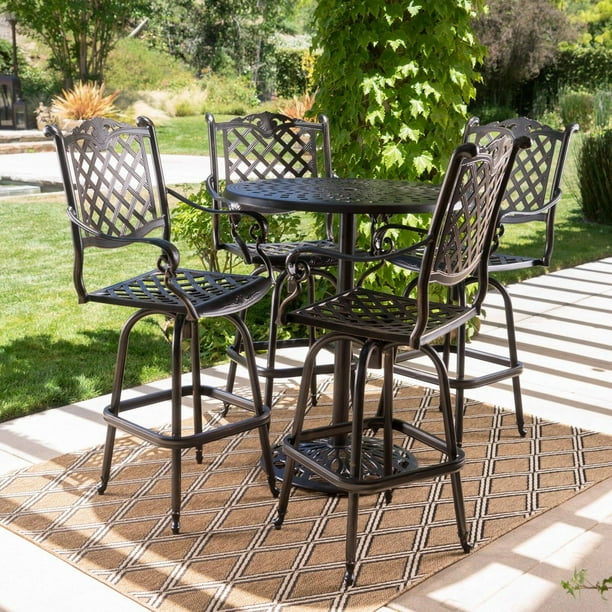Arlana Cast Aluminum 5 Piece Outdoor Bar Set Com 5 Piece Outdoor Bar Set, Cast Aluminum Patio Bar Set