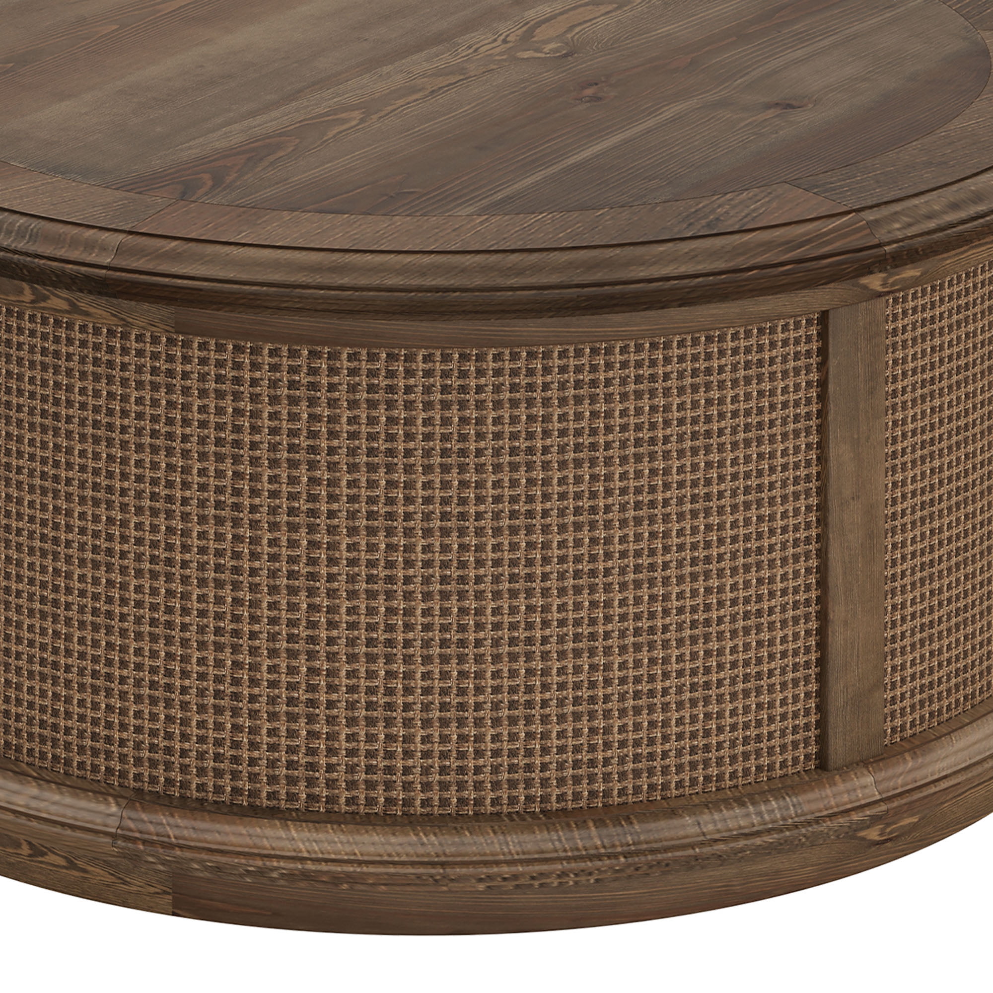 Uforic Multifunctional Round Rattan Lift-Top Coffee Table – Brown Wood Finish with Hidden Storage