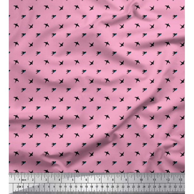 Soimoi Cotton Poplin Fabric Swallow Bird Small Print Sewing Fabric Yard 42 Inch Wide