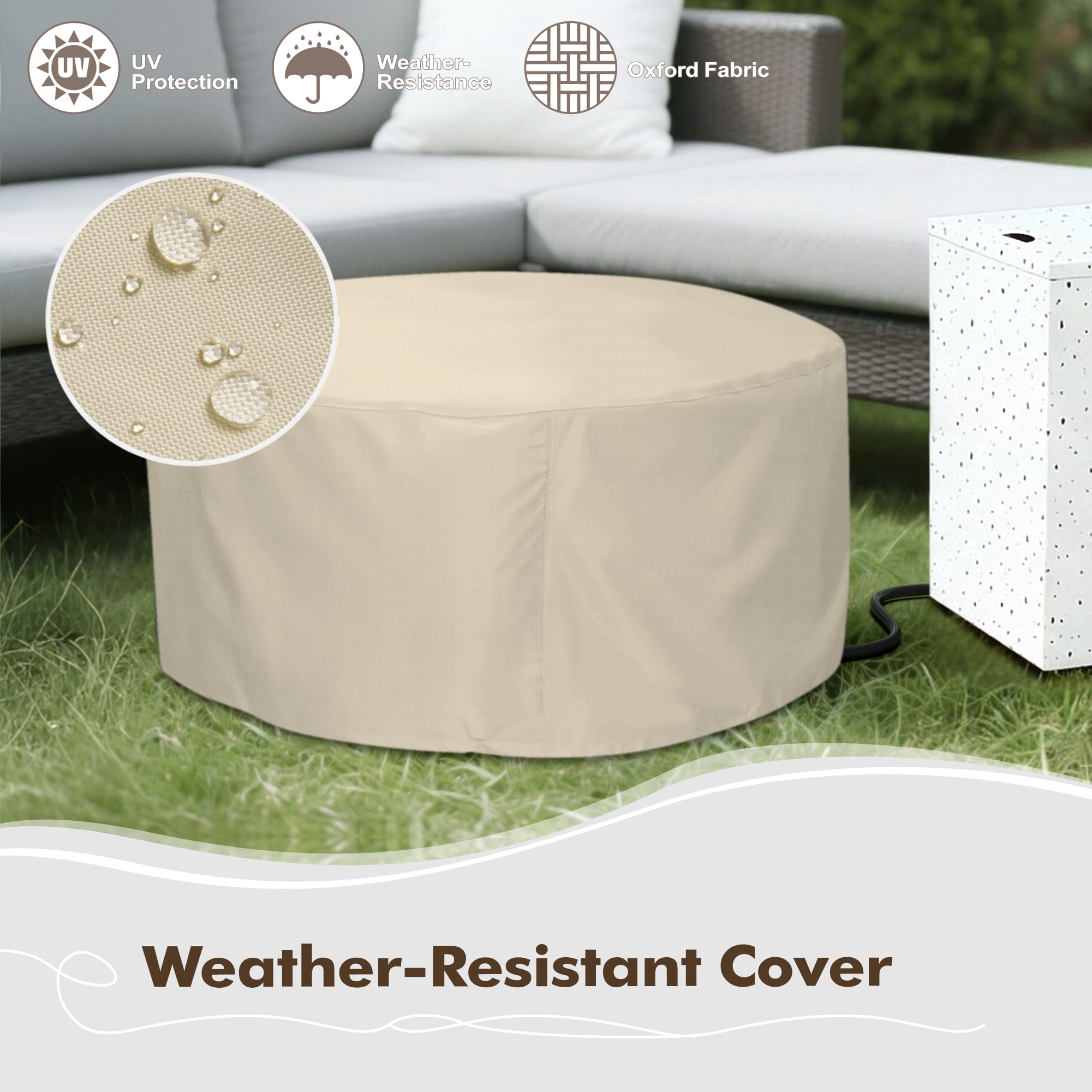 Vornel 30" Round Iron Fire Pit, 50000 BTU with LED Light & Lid, for Home & Camping（White/ Golden Light）