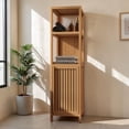 thumbnail image 2 of Tcbosik Tall Bamboo Bathroom Cabinet, 52" Narrow Storage Cabinet with Open Shelves and Door, Freestanding Organizer Unit for Small Space, Easy Assembly, Natural, 2 of 7