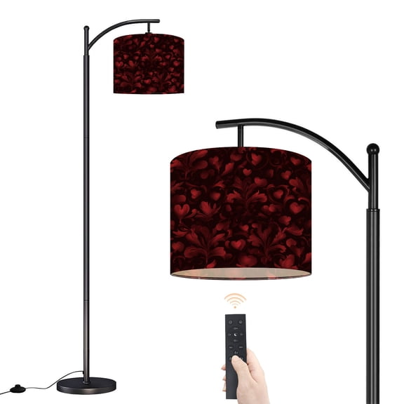 Arc Floor Lamp with Adjustable Lampshade Red Heart Floral Damask Dark Romantic Standing Lamp 3 Color Temperatures Dimmable Tall Pole Lamp with Foot Switch for Bedroom Reading Room