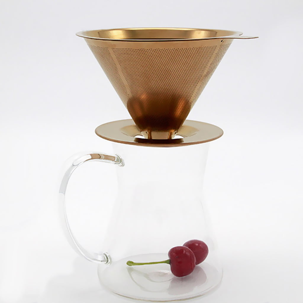 125mm Gold Stainless Steel Coffee Filter Paperless Pour Over Cone Dripper