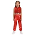 thumbnail image 4 of Sholeno Girls Sequins Sleeveless Zipper Hooded Top with Metallic Pants Set Club Jazz Hip Hop Disco Dance Outfits Red 6, 4 of 7