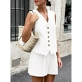 thumbnail image 6 of Women'S Summer 2 Piece Outfits Sleeveless Matching Sets Button Down V Neck Vest Waistcoat and Pockets Shorts White XL, 6 of 9