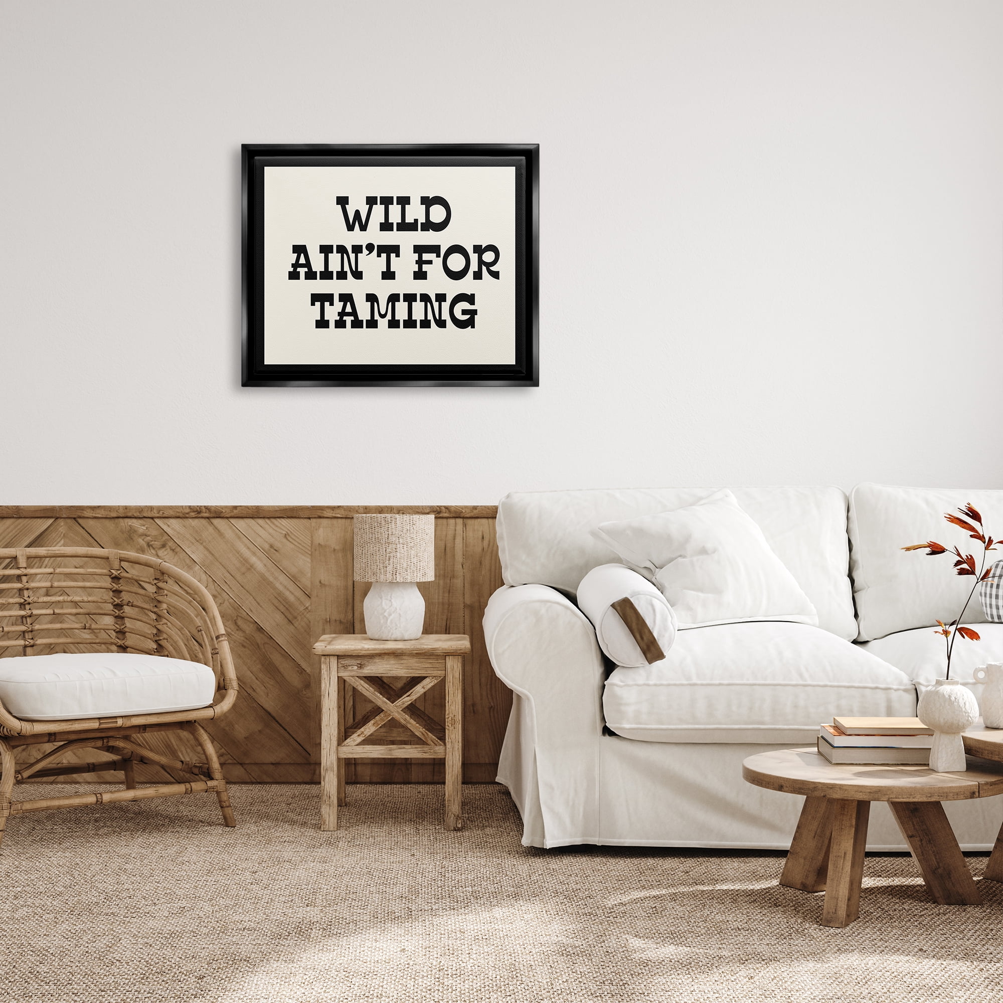 Stupell Industries Wild Ain't For Taming Phrase Inspirational Painting Black Floater Framed Art Print Wall Art, 31 x 25