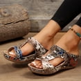 thumbnail image 6 of IEMIEMIEM Women's Leather Flowers Wedge Sandals 2026 Summer Round Toe Fish Mouth Slip-On Arch Support Sandals Comfort Non Slip Beach Parties Bohemian Slippers Snake Pattern 7.5 Wide, 6 of 6