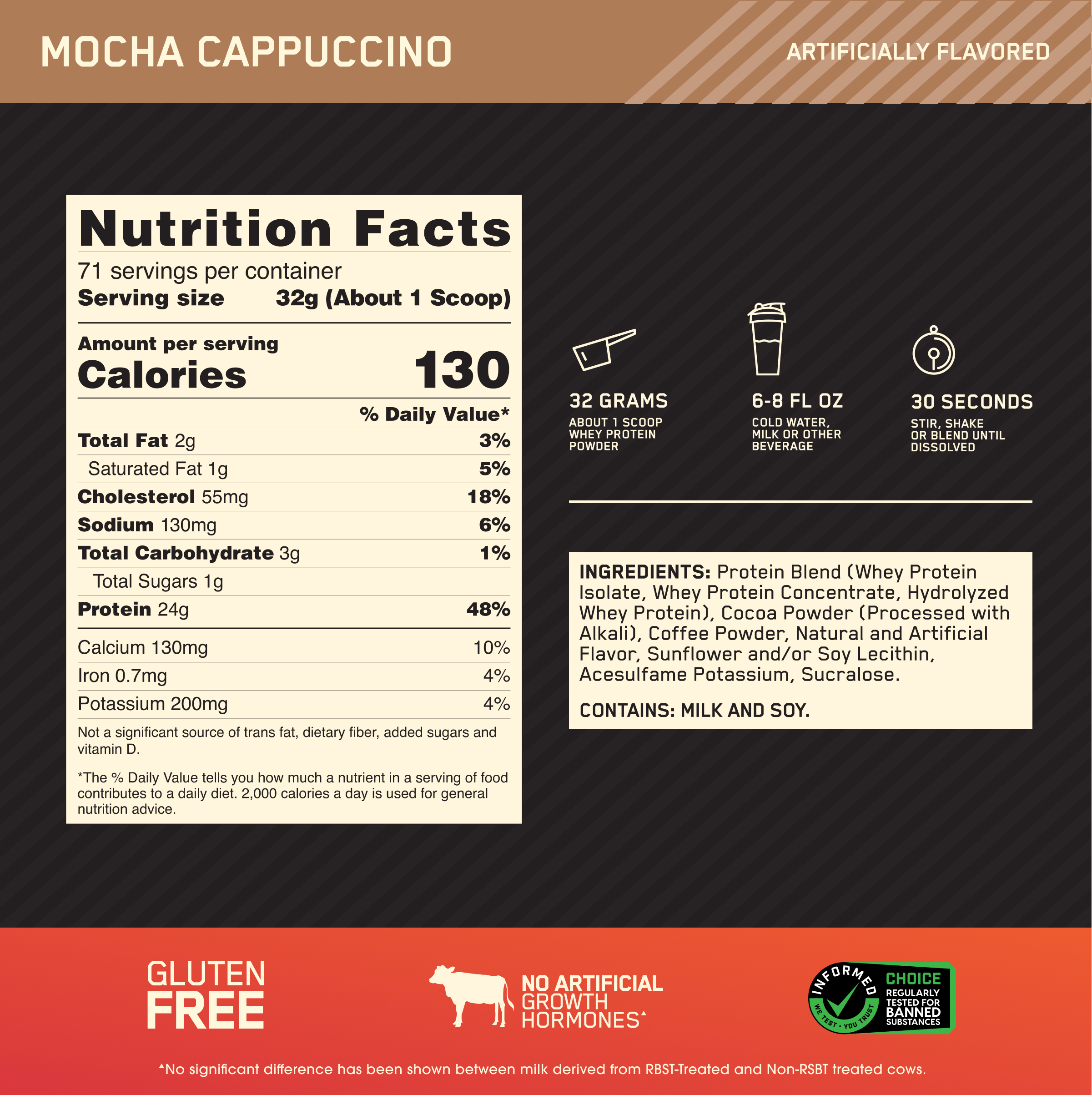 Optimum Nutrition, Gold Standard 100% Whey Protein Powder, Mocha Cappuccino, 5 lb, 71 Servings - image 5 of 10