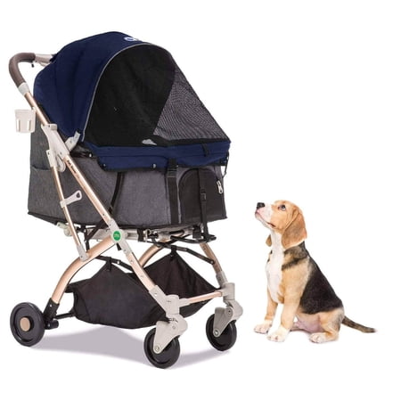 HPZ Pet Rover Lite Premium Light Travel Stroller For Small  Medium Dogs  Cats And Pets (Navy Blue)