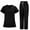 Black, variant on Scrubs Set for Women Solid Loose Drawstring Pants Pocket Caregiver Short Sleeve V-Neck Blouses Nursing Uniform Set