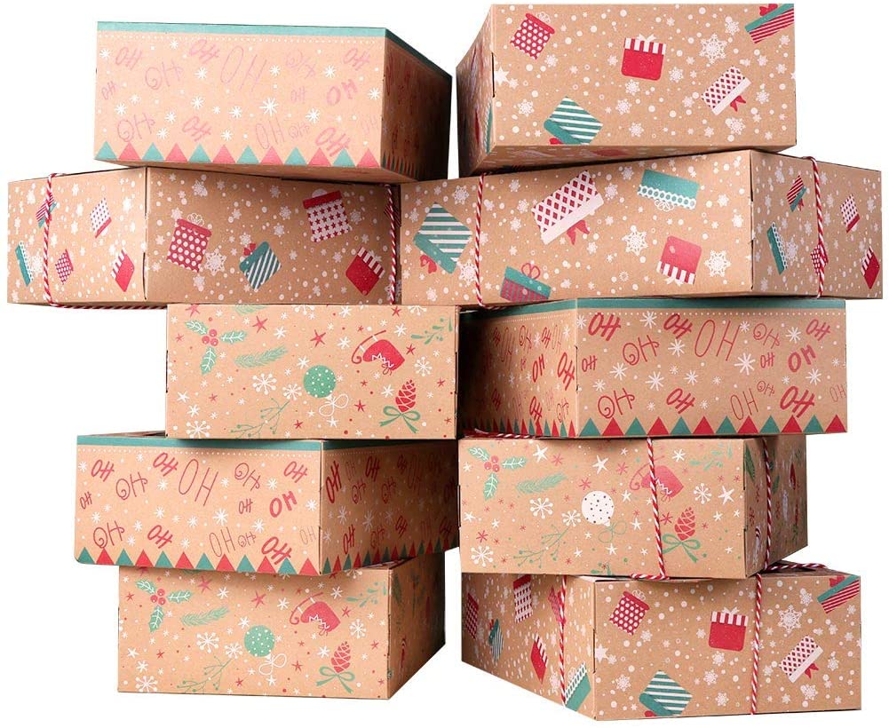 Lot De 12 Boîtes à Cupcakes De Noël - Carton Avec Fenêtre, Motifs Père Noël, Sapin... - Dimensions Variables, à Assembler