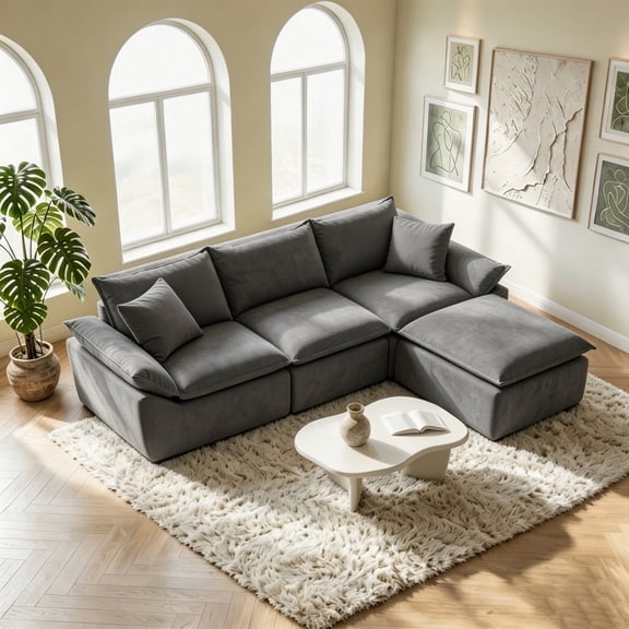 ELEKA 108.3" Oversized L-Shaped Sofa Bed，Modular Sectional Sofa,Boneless Couch for Living Room Apartments Bedroom, No Assembly Required，Grey