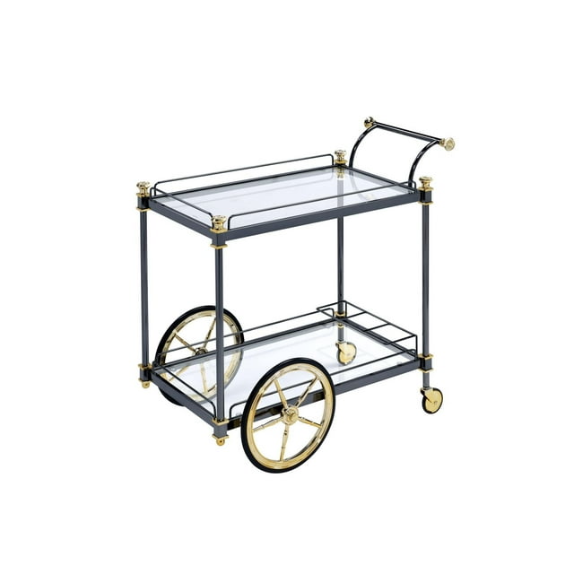 ACME Cyrus Serving Cart in Black/Gold & Clear Glass
