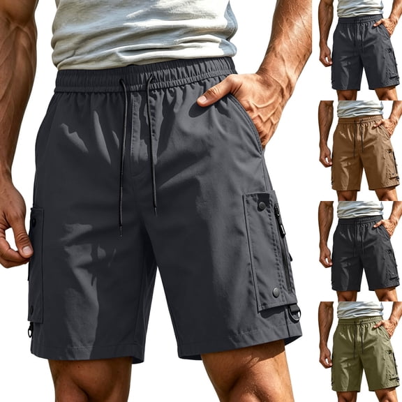 IhhxPro Men's Outdoor Cargo Shorts with Elastic Waist and Multi-Pockets Men Work Casual Hiking Cotton Relaxed Fit Summer M-2XL