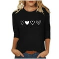 thumbnail image 2 of Craaazy Women's Hearted-Printed Round Neck 3/4 Sleeve Loose Tops Gifts, 2 of 5