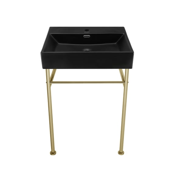 Reims 24 Ceramic Console Sink Matte Black Basin Gold Legs