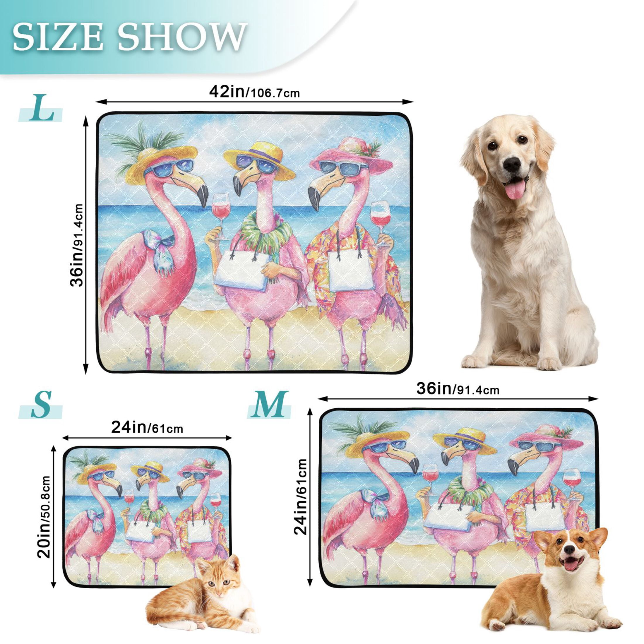 Qxltty Traveling Flamingos Cat litter Pads Pet Set of 2 Diaper Mats Center Anti-leakage Layer Absorbent Soft and Comfortable