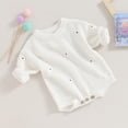 thumbnail image 3 of Okbabeha Baby Girl Chunky Sweater Knit Oversized Sweatshirt Romper Onesie Embroidery Crewneck Pullover Tops for Newborn, 3 of 7