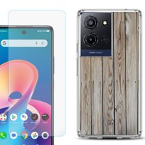 For TCL K32 5G Protective Shockproof Phone Case with Tempered Glass Screen Protector, by OneToughShield - Wood Print