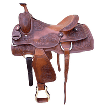 Western Adult Ranch Horse Saddle – Premium Oily Leather Saddle with Double Skirt (Sizes 14",15",16",17)