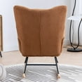 thumbnail image 2 of High Backrest Rocking Chair, Modern Teddy Rocking Armchair with Pocket and Wooden Base, Accent Tufted Rocker Glider Chair for Bedroom Living Room Balcony, Brown, 2 of 9