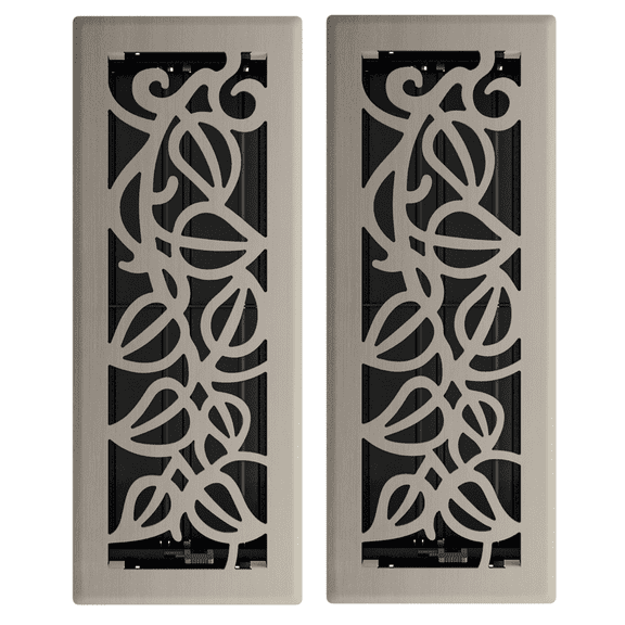 4in x 12in Napa Style Brushed Nickel Metal Heating and Cooling Air Floor Register (2 PACK) - Overall 5 1/4" x 13 1/4"