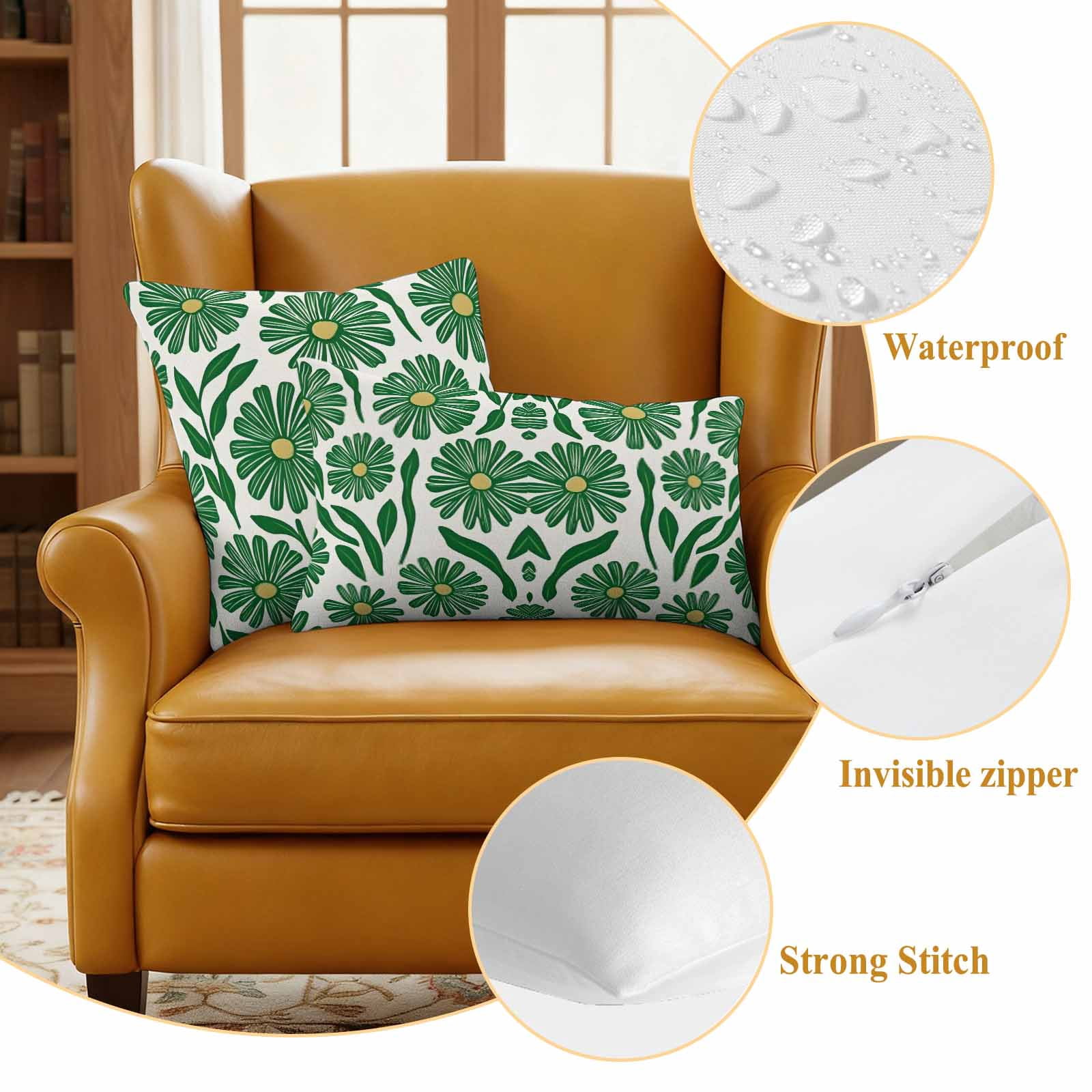 Spring Floral Pillow Covers 2 Pack Watercolo RVintage Green Flower Grenn Leaf Plan Pillowcase Waterproof Outdoor Throw Pillow Cover for Patio Garden Square Cushion 20”x20”