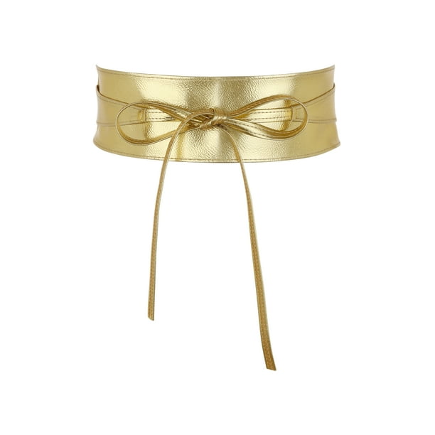 Cinturón envolvente de imitación de cuero Obi para mujeres Inspire Chic para vestido de noche dorado, talla única