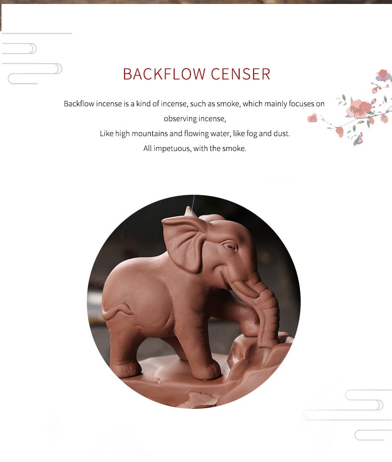 Creative Lucky Elephant Smoke Waterfall Backflow Incense Burner Purple Clay Censer Incense Holder Home Decor Ornaments