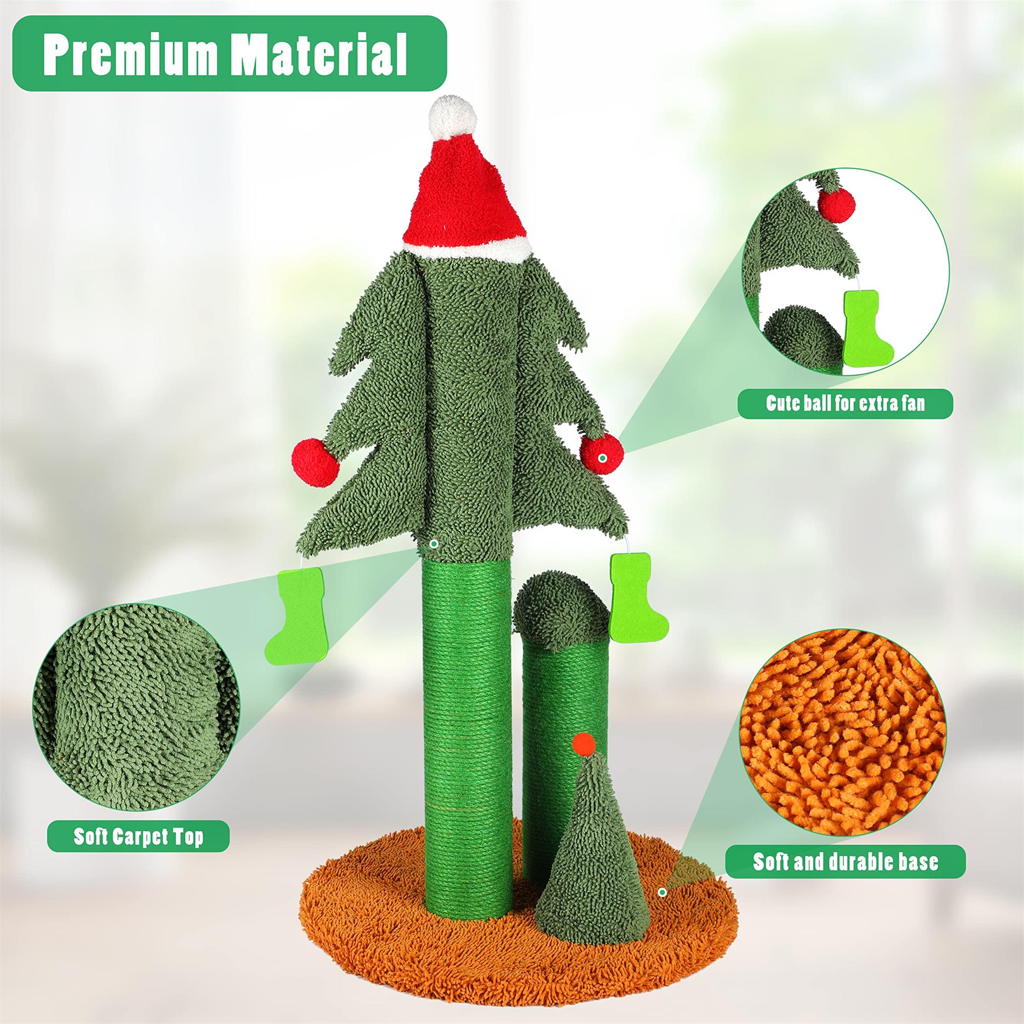 Pefilos 32" Indoor Cat Scratching Post, Christmas Tree Cat Scratcher Post with Natural Sisal Rope, Cat Tree for Small Kitten, Green