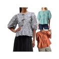 thumbnail image 3 of Aojekbee Women’s Bow Front Tops Puff Sleeve Round Neck Loose Fit Babydoll Shirts Spring Fall Blouses, 3 of 6