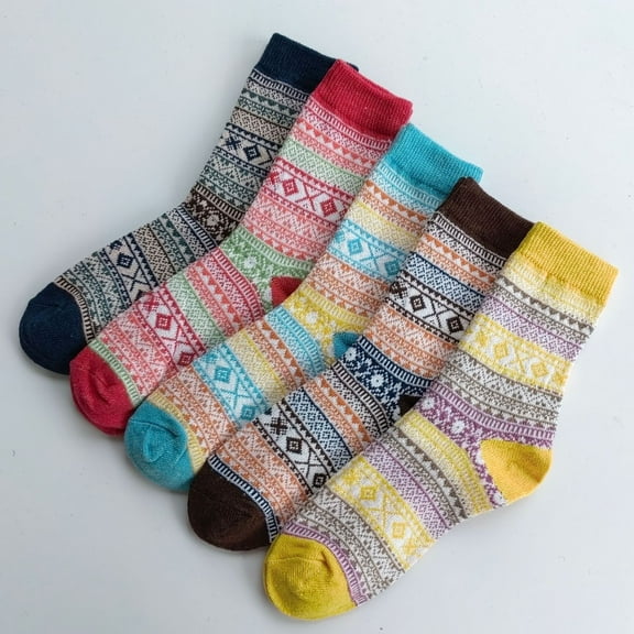 Namzi 5 Pairs Wool Socks Vintage Soft Cabin Warm Socks Thick Knit Cozy Winter Socks-Red