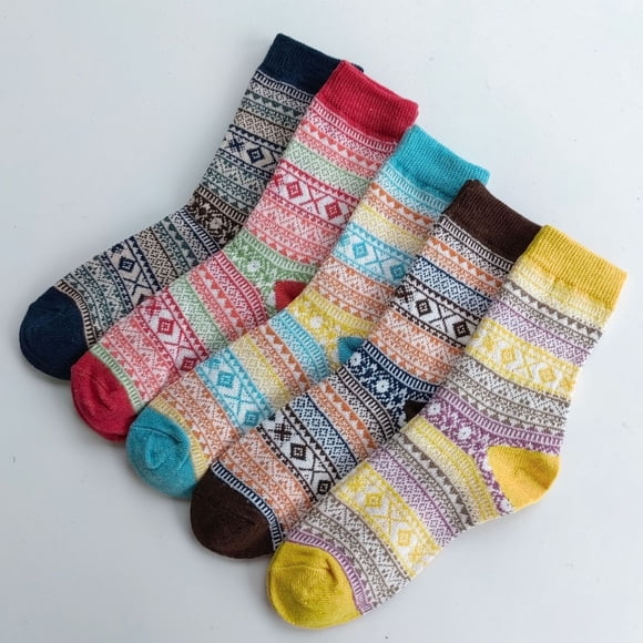 Namzi Paquete de 5 pares de calcetines de lana de punto gruesos, suaves y cálidos para mujer, estilo vintage, ideales para invierno, multicolor-rojo.
