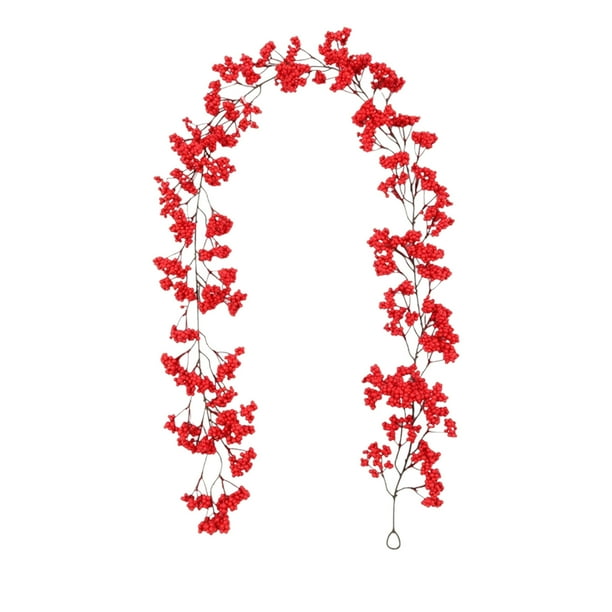 Guirnalda navideña de frutos rojos, tacto real, bayas naturales, bayas artificiales de invierno, decoración para fiestas navideñas, Año Nuevo, 2 m