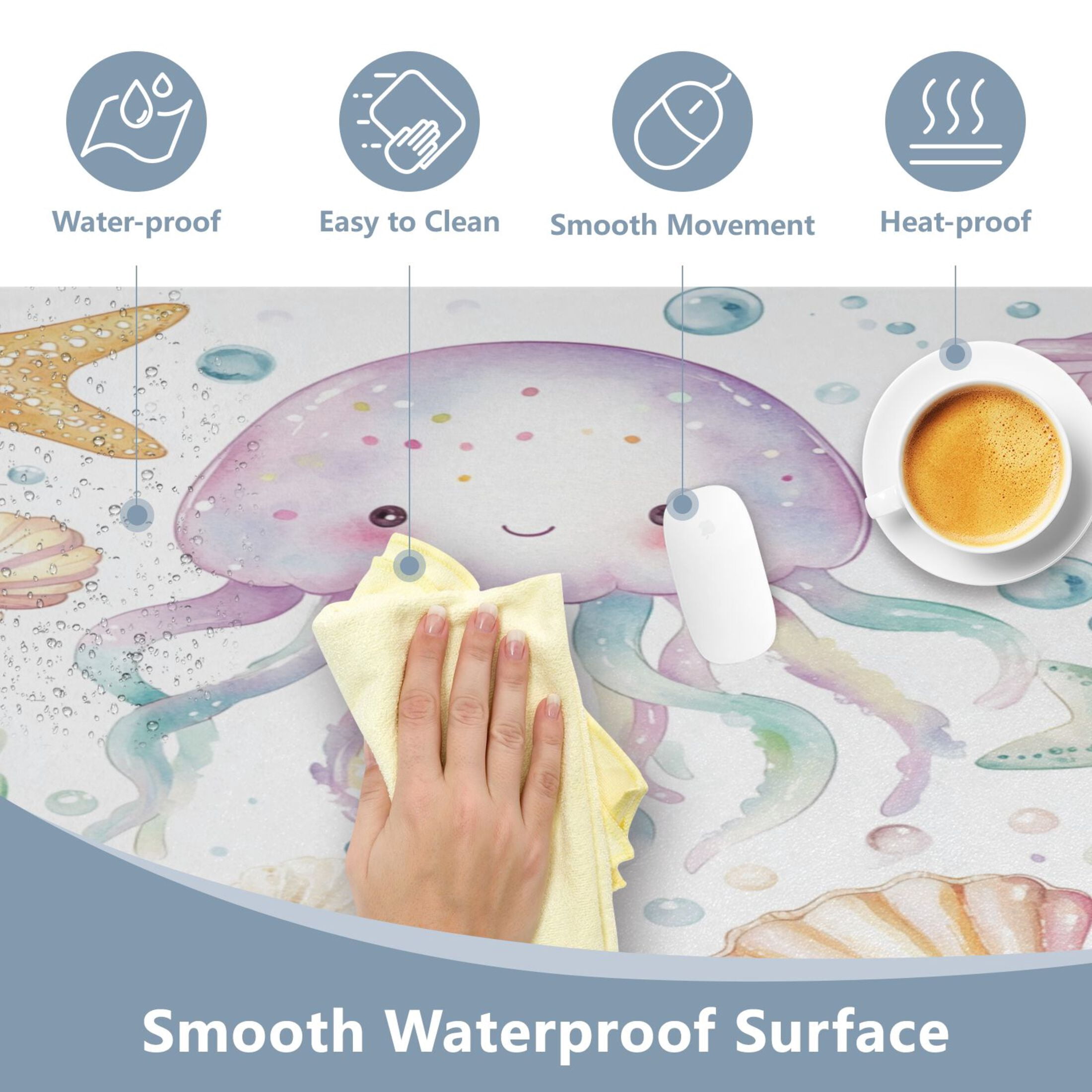 Wobogo Jellyfish Shell Figure Gaming Mouse Pad Non-slip Leather Desk Mat Water Resist Keyboard Pad for Gamer Office 23.6×47.2in