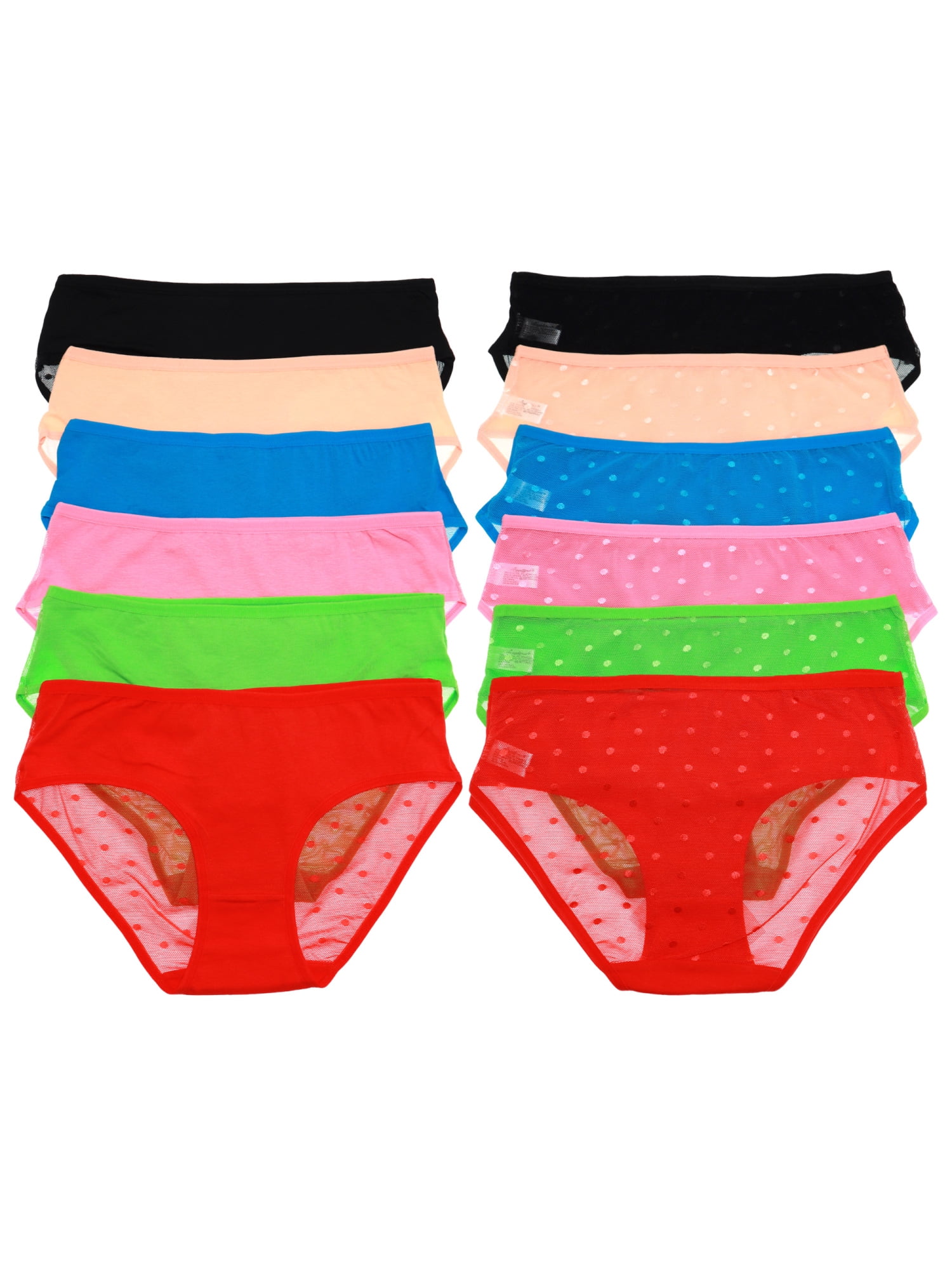 Angelina Cotton Hiphugger Panties with Polka Dot Mesh Back (12Pack