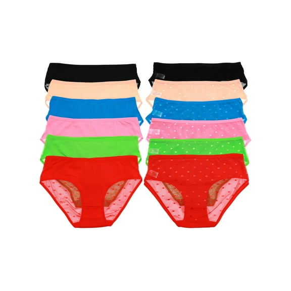 Angelina Cotton Hiphugger Panties with Polka Dot Mesh Back (12-Pack)