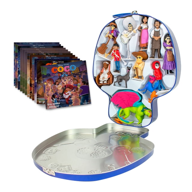 Set de Juego Coco Disney Pixar: 12 Figuras, 12 Libros Cuentos y Caja metálica portátil Luppa Personajes de la película Coco Disney Pixar