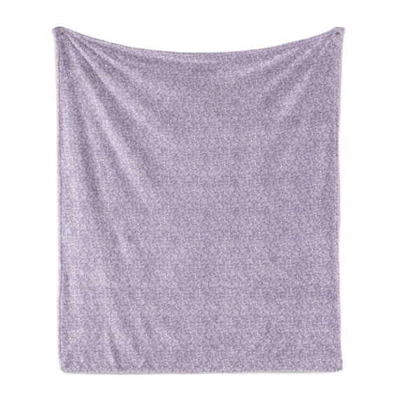 Floral Soft Flannel Fleece Blanket, Scroll Style Ornament with Curly Leaves and Classic Baroque Influences, Cozy Plush for Indoor and Outdoor Use, 70" x 90", Pale Mauve and Lavender, by Ambesonne