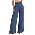 thumbnail image 1 of Jeans Sidefeel, cintura alta, pierna ancha, con cordón, azul, para mujer, 1 of 7