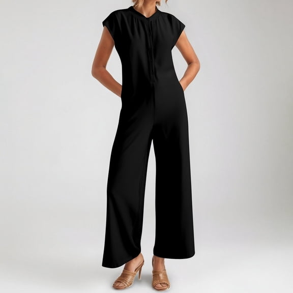 2025 Summer New Women's Jumpsuit | Lightweight And Breathable Round Neck | Color And Size Loose Casual Pants | Versatile For Commuting And Vacation off The Shoulder Jumpsuits Pant Rompers for Women