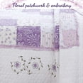 thumbnail image 4 of 3 Piece King Bedding Quilt Set, Light Purple Orchid Lavender Floral Real Patchwork Cotton Comfortable Reversible Coverlet for Bedroom, Hotel, Apartment, Guest Room, Easy Care, 4 of 5