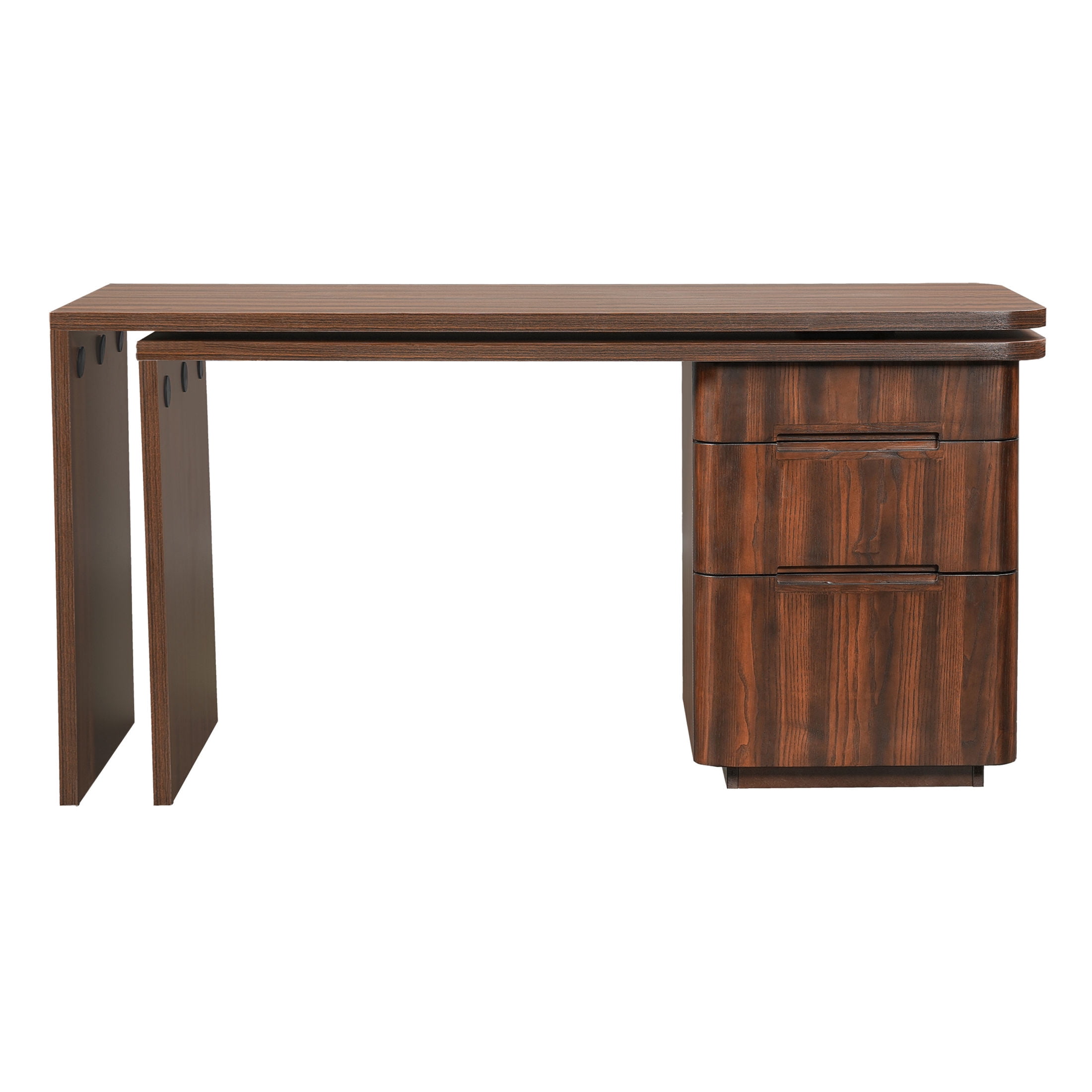 GDF Studio Morad 90" Modern 360° Rotating L-Shaped Executive Desk with Storage Drawers, Corner Workstation, Walnut