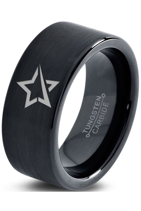 Tungsten Star Astronomical Object Luminous Spheroid Band Ring 9mm Men Women Comfort Fit Black Flat Cut Brushed Polished