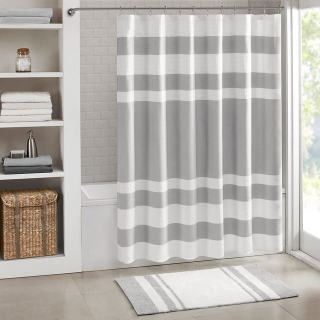 Cortina de ducha Madison Park Spa Waffle Weave 180 x 200 cm, color gris