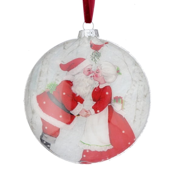 Regency International Kissing Mr. and Mrs. Claus Disc Hanging Ornament, 5-inch Diameter, Multicolor