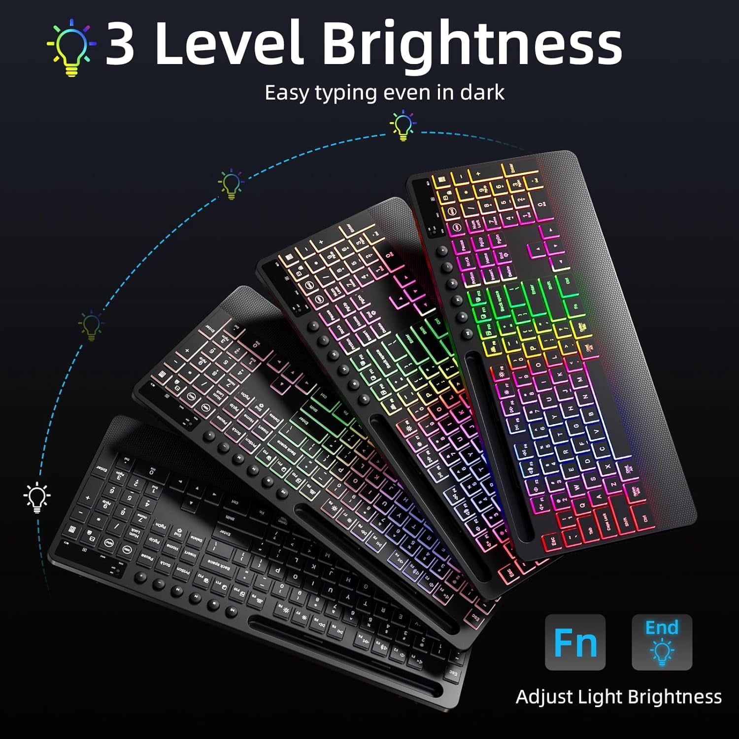 Wireless Keyboard and Mouse Combo 2.4G Full Size Silent/Quiet RGB Backlit Light Up Computer Keyboard & Mouse Combos Set with Phone Holder for Windows Mac PC Laptop