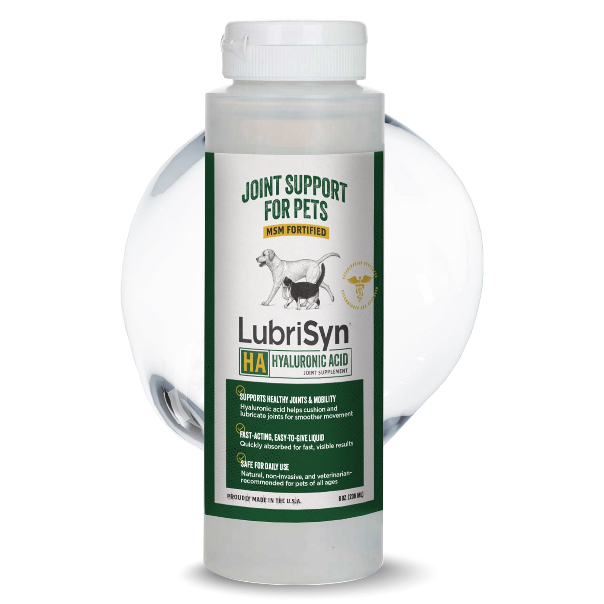 LubriSyn Small Animal & Pet Hyaluronic Acid Hip & Joint Supplement Plus MSM for Dogs, Cats and Small Pets, Vet-Developed Oral Liquid, 8 oz