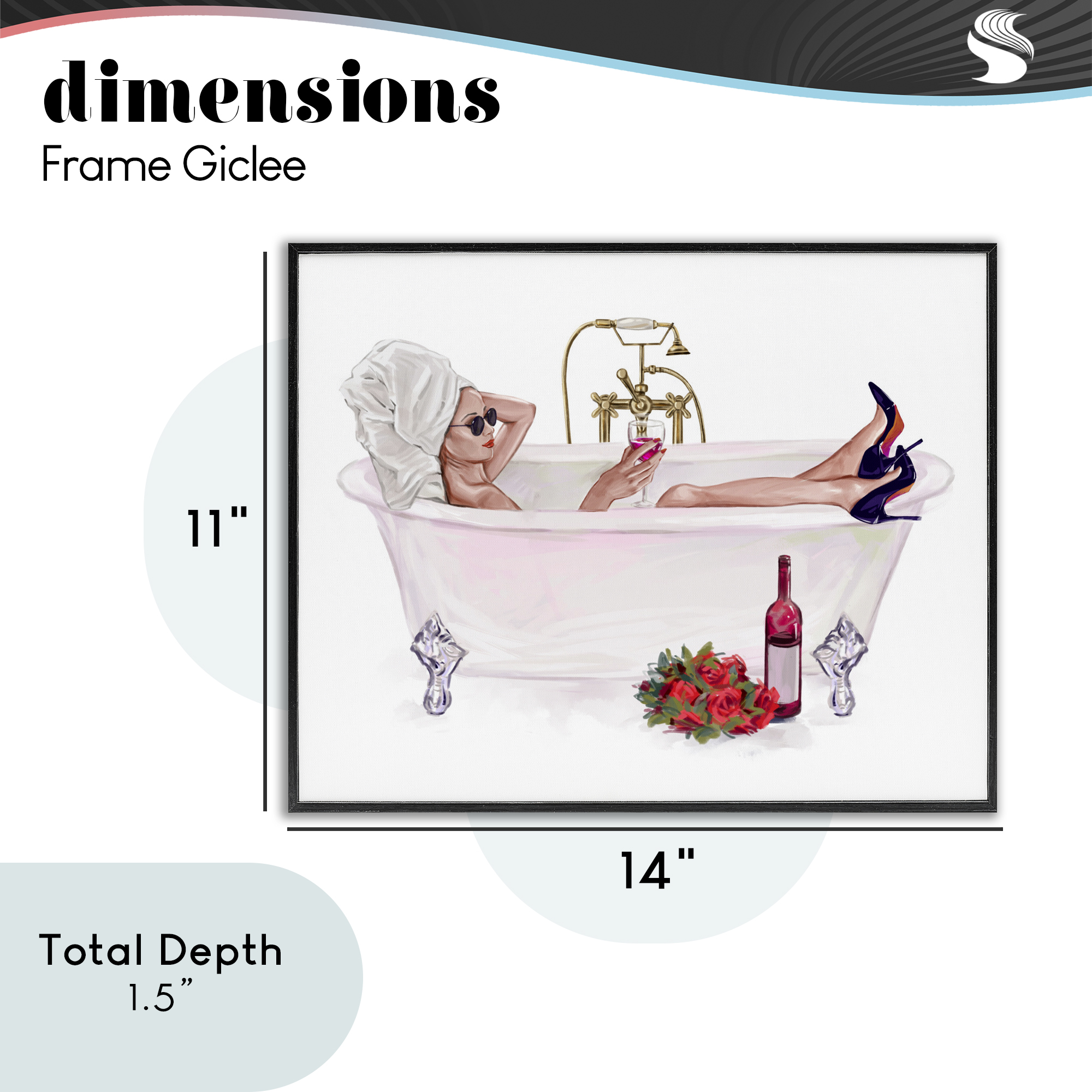 Woman with Wine Bath Black Framed Giclee Art, design by Ziwei Li
